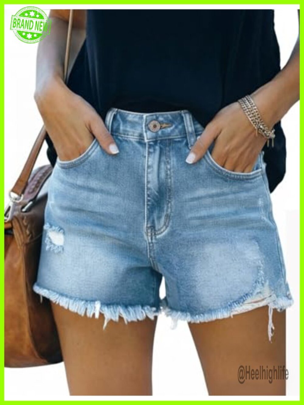 Women's High Waisted Stretchy Denim Cut Off Jean Shorts with Pockets